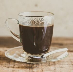 Coffee served in a glass mug